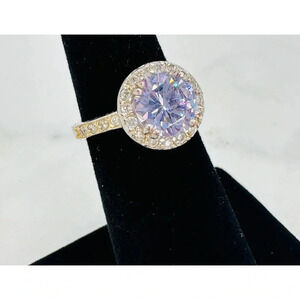 Lavender Purple Ring Halo Surround Size 5.25 Sparkle Fire Silver-tone Rh…